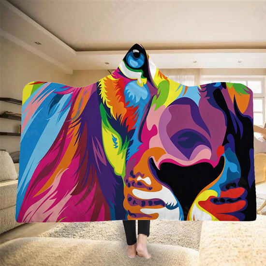 Hooded Blankets Lion Colorful Printed Warm Wearable Plush Mat Thick Nap Soft Blanke