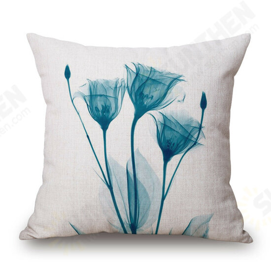 Ink Painting Flowers Cotton Linen Pillow Case Tulips Sofa Cushion Cover 45x45cm