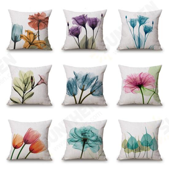 Ink Painting Flowers Cotton Linen Pillow Case Tulips Sofa Cushion Cover 45x45cm