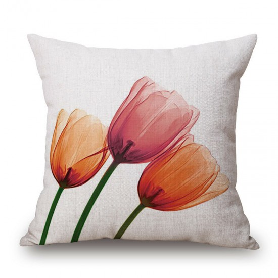 Ink Painting Flowers Cotton Linen Pillow Case Tulips Sofa Cushion Cover 45x45cm