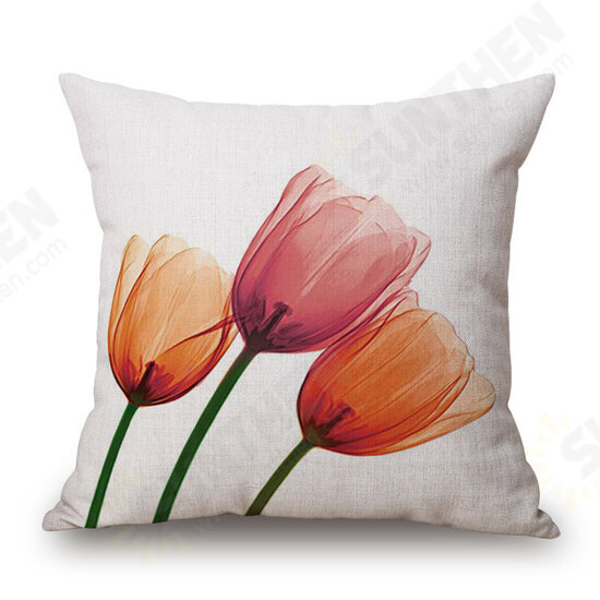 Ink Painting Flowers Cotton Linen Pillow Case Tulips Sofa Cushion Cover 45x45cm