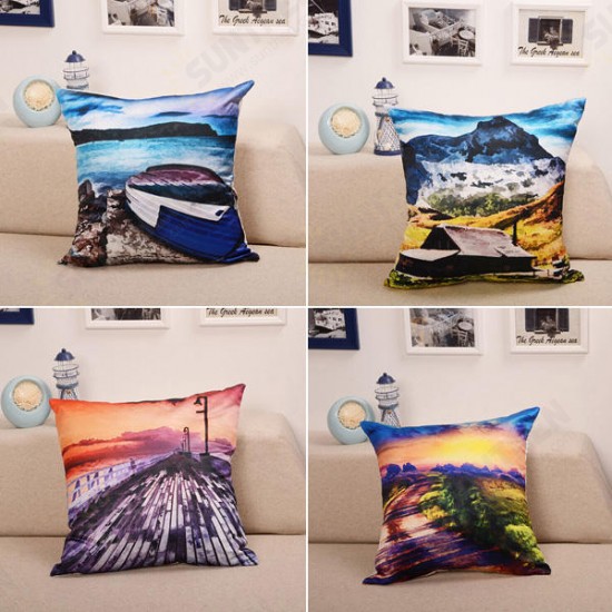 Landscape Oil Painting Throw Pillow Case Soft Sofa Car Office Back Cushion Cover