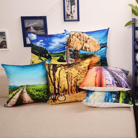 Landscape Oil Painting Throw Pillow Case Soft Sofa Car Office Back Cushion Cover