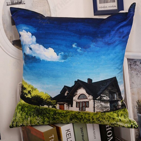 Landscape Oil Painting Throw Pillow Case Soft Sofa Car Office Back Cushion Cover