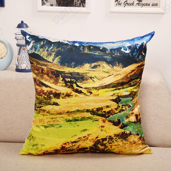 Landscape Oil Painting Throw Pillow Case Soft Sofa Car Office Back Cushion Cover