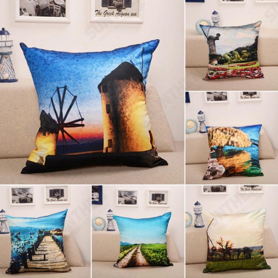 Landscape Oil Painting Throw Pillow Case Soft Sofa Car Office Back Cushion Cover