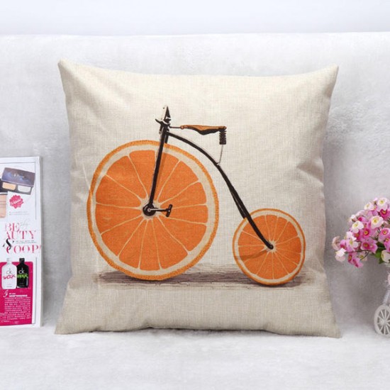 Lemon Orange Grapefruit Bicycle Throw Pillow Case Cotton Linen Sofa Cushion Cover