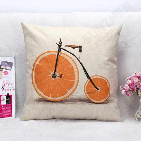 Lemon Orange Grapefruit Bicycle Throw Pillow Case Cotton Linen Sofa Cushion Cover