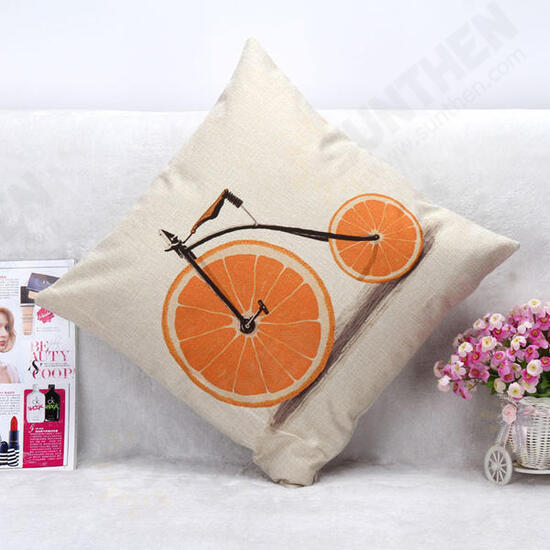 Lemon Orange Grapefruit Bicycle Throw Pillow Case Cotton Linen Sofa Cushion Cover