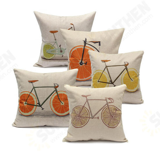 Lemon Orange Grapefruit Bicycle Throw Pillow Case Cotton Linen Sofa Cushion Cover