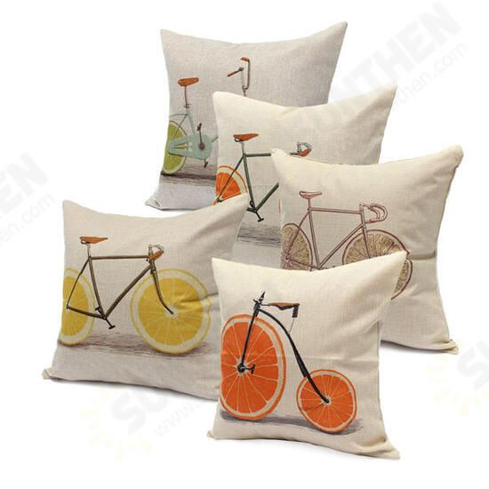 Lemon Orange Grapefruit Bicycle Throw Pillow Case Cotton Linen Sofa Cushion Cover