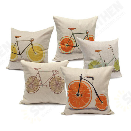 Lemon Orange Grapefruit Bicycle Throw Pillow Case Cotton Linen Sofa Cushion Cover