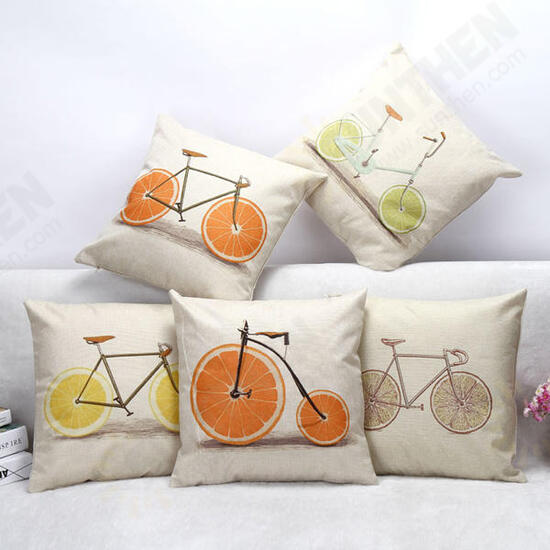 Lemon Orange Grapefruit Bicycle Throw Pillow Case Cotton Linen Sofa Cushion Cover