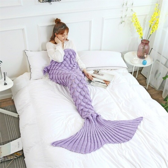 Mermaid Tail Blankets Yarn Knitted Handmade Crochet Mermaid Blanket Kids Throw Bed Wrap