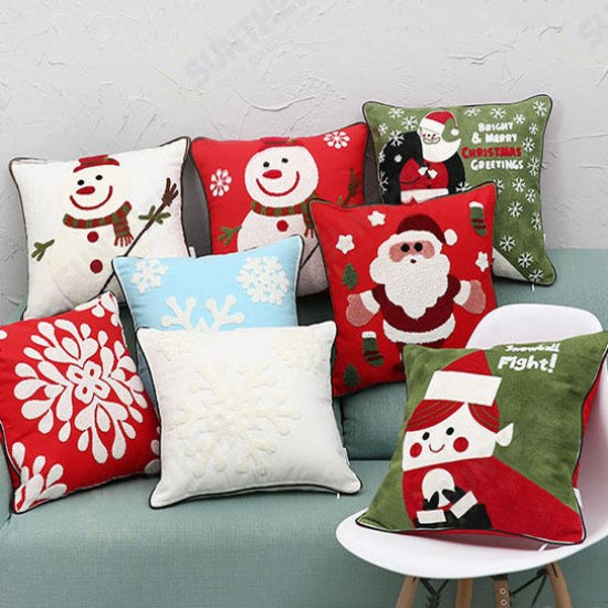 New Christmas Pure Cotton Embroidering Pillow Cases Santa Snowflake Cushion Cover