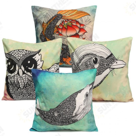 Owl Bird Fish Cotton Velvet Throw Pillow Case Back Waist Cushion Cover Home Sofa Decor