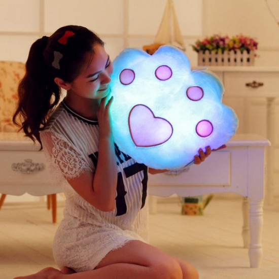 Plush Colorful LED Light Music Bear Paw Shape Throw Pillow Home Sofa Decor Festival Birthday Gift