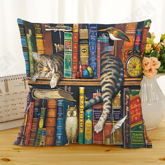 Retro Style Cats Linen Cotton Cushion Cover Home Sofa Art Decor Throw Pillow case