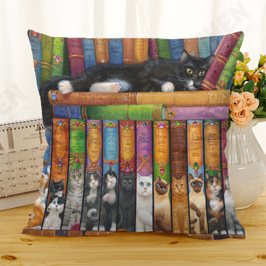 Retro Style Cats Linen Cotton Cushion Cover Home Sofa Art Decor Throw Pillow case