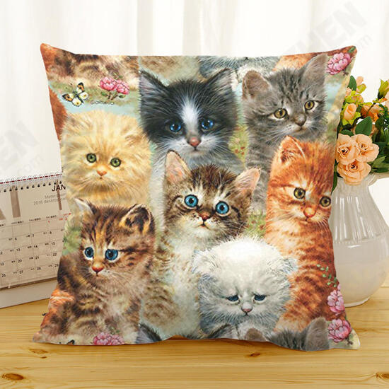 Retro Style Cats Linen Cotton Cushion Cover Home Sofa Art Decor Throw Pillow case