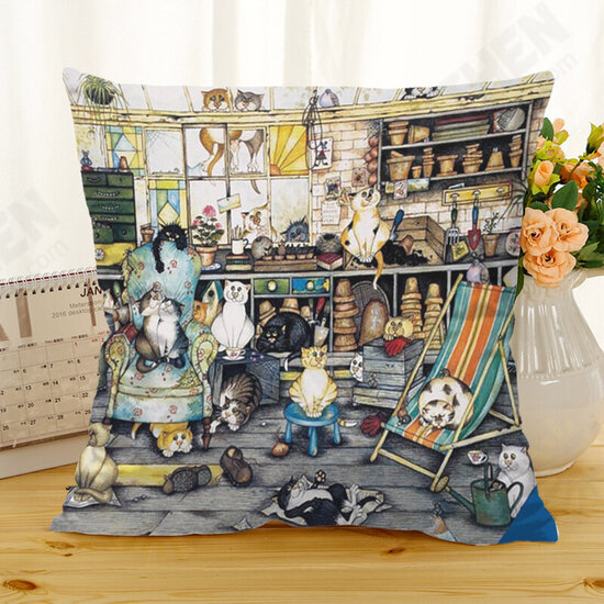 Retro Style Cats Linen Cotton Cushion Cover Home Sofa Art Decor Throw Pillow case