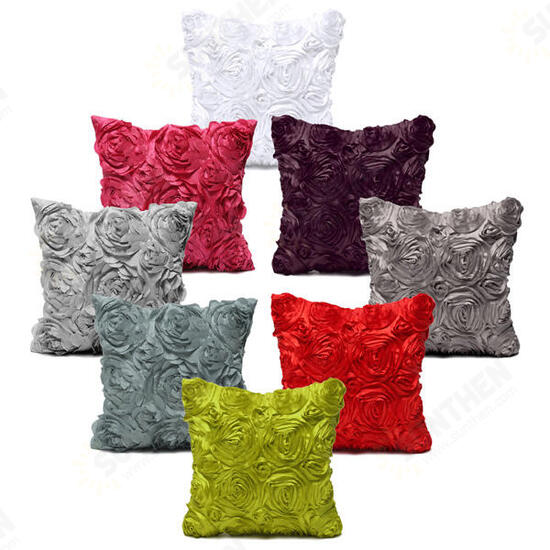 Satin 3D Rose Flower Square Pillow Cases Home Sofa Wedding Decor Cushion Cover