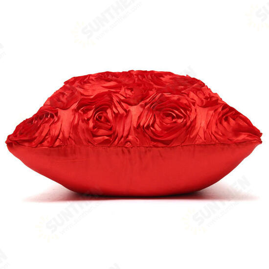 Satin 3D Rose Flower Square Pillow Cases Home Sofa Wedding Decor Cushion Cover