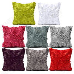 Satin 3D Rose Flower Square Pillow Cases Home Sofa Wedding Decor Cushion Cover