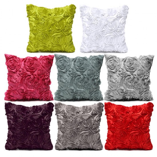 Satin 3D Rose Flower Square Pillow Cases Home Sofa Wedding Decor Cushion Cover