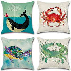 Sea Turtle Crab Whale Cotton Linen Cushion Cover Cartoon Color Water Printed Square Pillow Case Sea Turtle Crab Whale Cotton Linen Cushion Cover Cartoon Color Water Printed Square Pillow Case