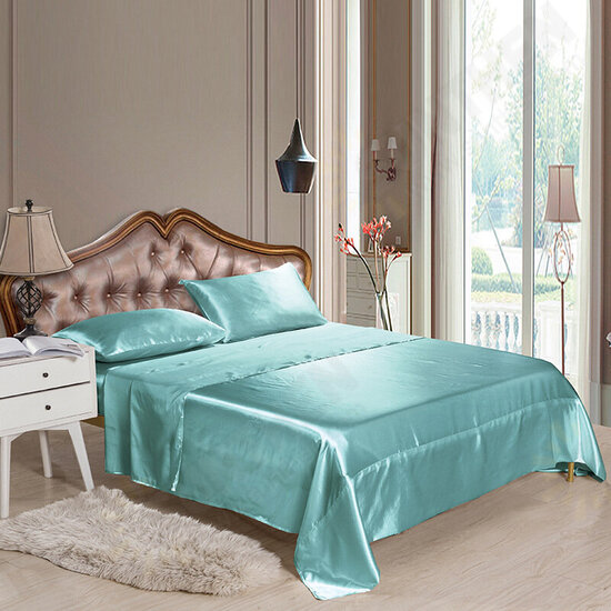 Silk Like Soft Fitted Sheets Sets Satin Solid Color Bedding 4pcs/Set Bedspread Bed Linens Set