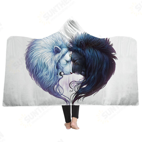 Soft Hooded Blanket Throw Winter Home Sofa Warm Plush Cloak 3D Printing Blankets Home Bedding