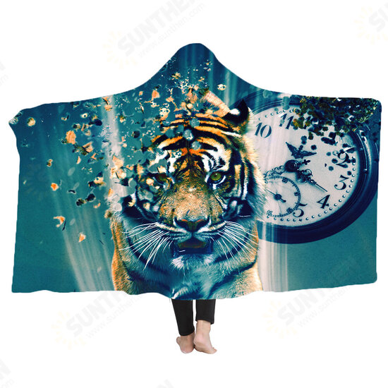 Soft Hooded Blanket Throw Winter Home Sofa Warm Plush Cloak 3D Printing Blankets Home Bedding