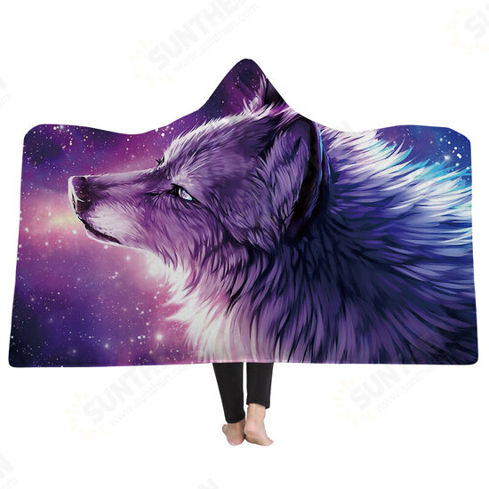 Soft Hooded Blanket Throw Winter Home Sofa Warm Plush Cloak 3D Printing Blankets Home Bedding