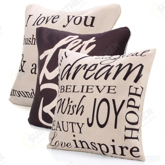 Square English Letter Cotton Linen Pillow Case Throw Cushion Cover Home Decor