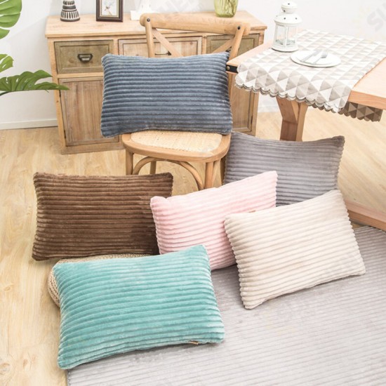 Striped Flannel Rectangular Pillowcase Backrest Cover Cushion Cover Pillowcase