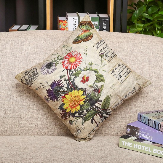 Vintage Flower Cotton Linen Cushion Cover Throw Pillow Case Sofa Home Decor