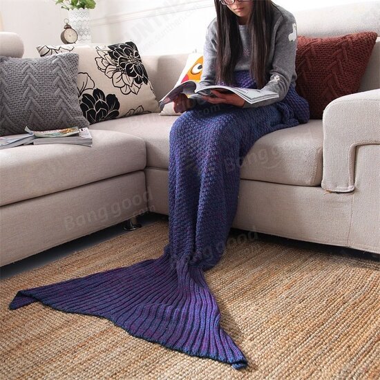 Yarn Knitted Mermaid Tail Blanket Handmade Crochet Throw Super Soft Sofa Bed Mat Sleeping Bag