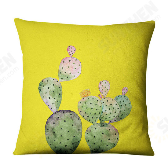 Yellow Succulent Cactus Linen Pillow Case Home Fabric Sofa Cushion Cover