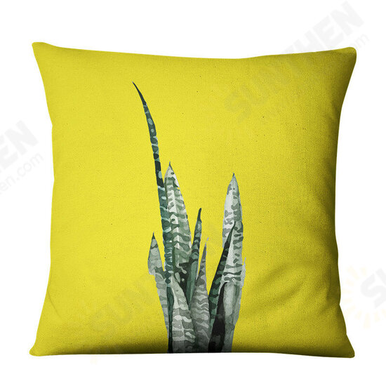 Yellow Succulent Cactus Linen Pillow Case Home Fabric Sofa Cushion Cover