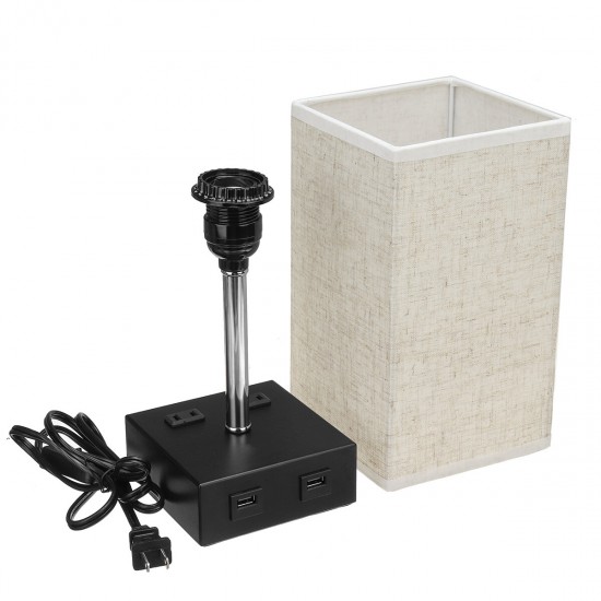 220V Fabric Fashion Simple Table Lamp Dual Port USB & US Plug Without Bulb