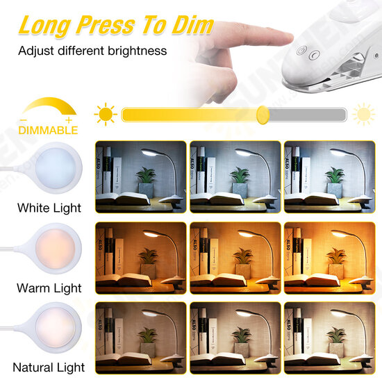 Touch Reading Lamp LED Clamp Lamp USB Dimmable Bed Light Clip Desk Light