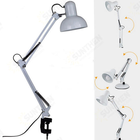 Adjustable Swing Arm Bedside Lamp Clamp On Study Reading Desk Table Light