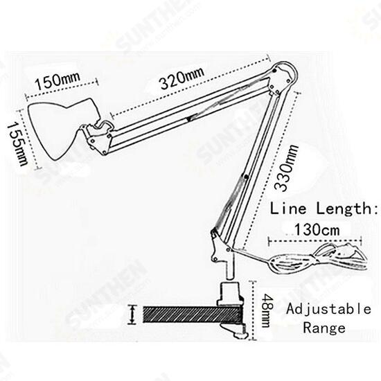 Adjustable Swing Arm Bedside Lamp Clamp On Study Reading Desk Table Light