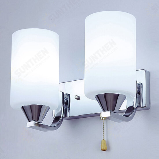 Bedroom Glass Wall Sconce Light Indoor Fixture Bedside Lamp+LED Bulb Pull Switch