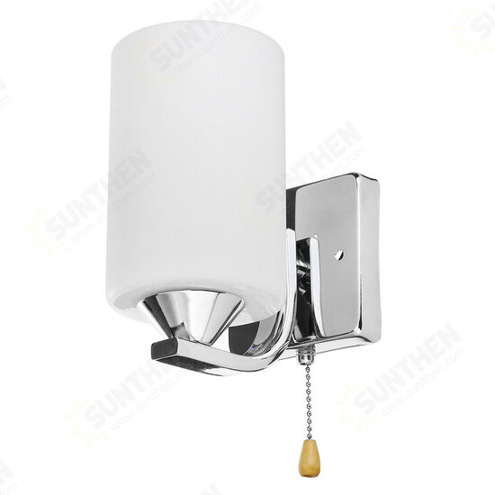 Bedroom Glass Wall Sconce Light Indoor Fixture Bedside Lamp+LED Bulb Pull Switch