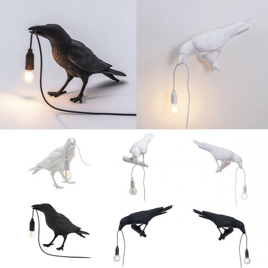 Black/White Bird Table Lamps Resin Crow Desk Lamp Bedroom Wall Sconce Light Fixtures