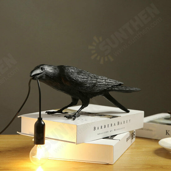 Black/White Bird Table Lamps Resin Crow Desk Lamp Bedroom Wall Sconce Light Fixtures