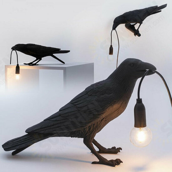 Black/White Bird Table Lamps Resin Crow Desk Lamp Bedroom Wall Sconce Light Fixtures