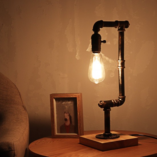 E26 Industrial Retro Iron Wooden Table Lamp Living Room Bedside Light Decor